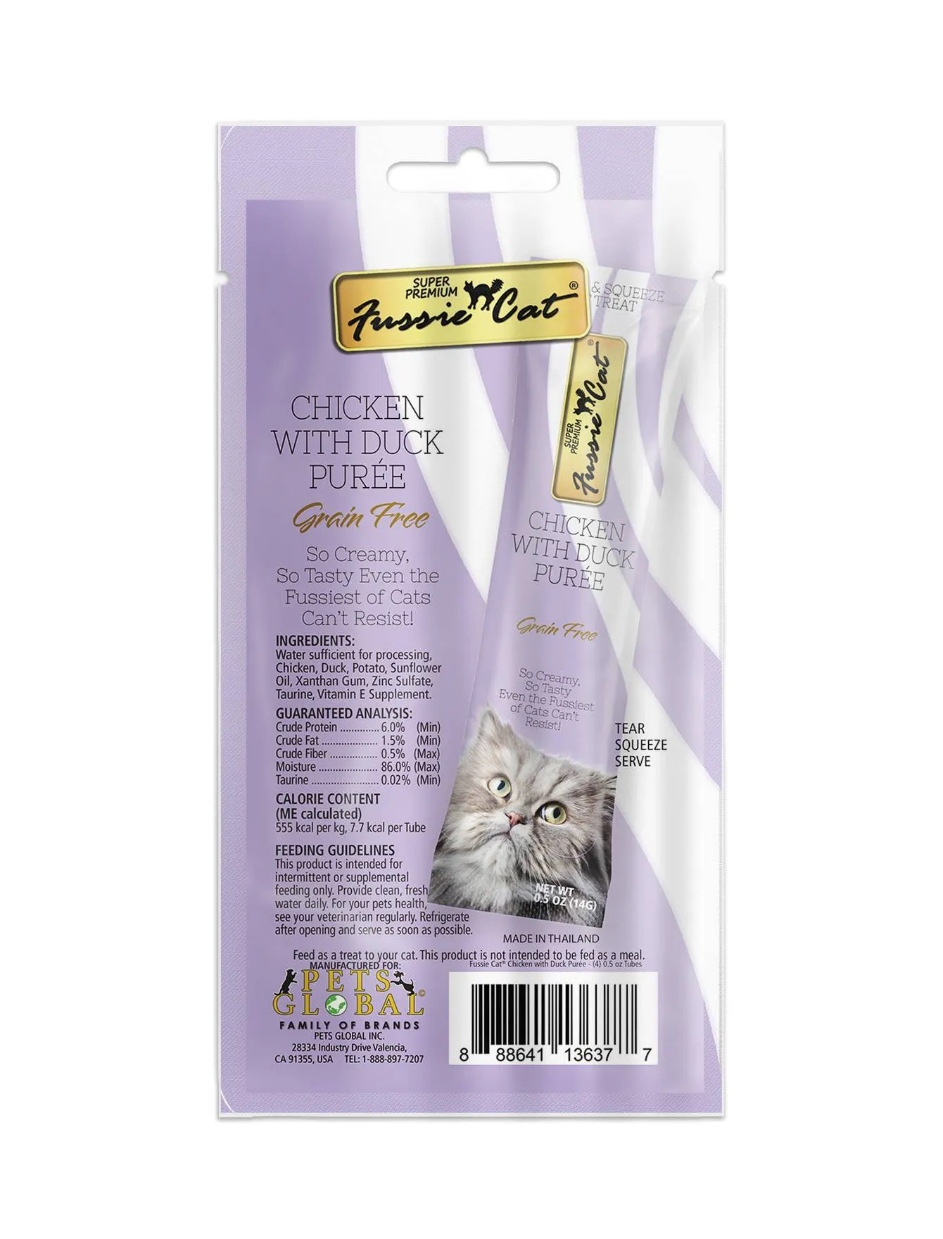 3 FOR $10: Fussie Cat Puree Super Premium Chicken with Duck Cat Treats 14gx4