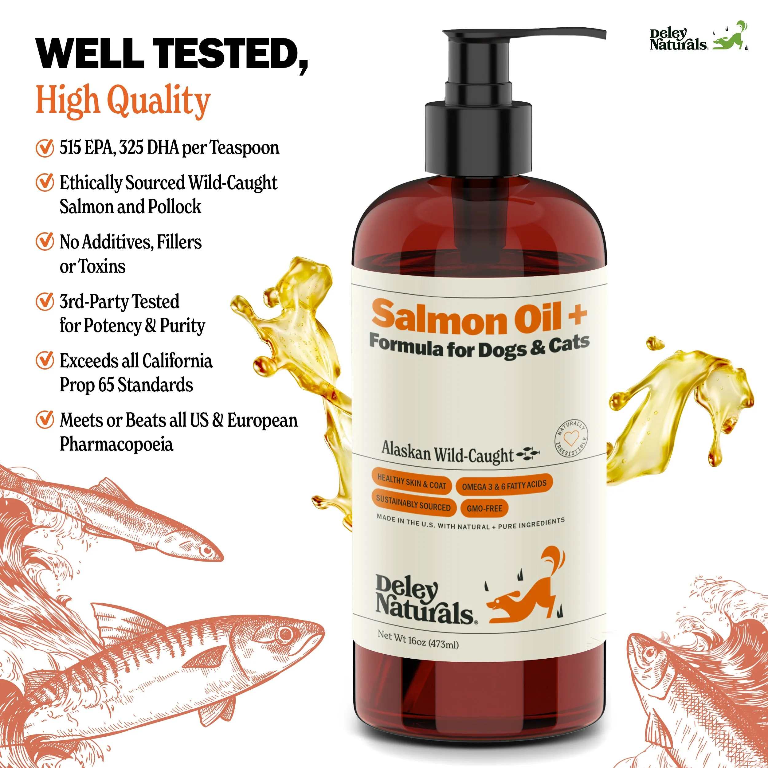 Alaskan Wild-Caught Salmon Oil   Formula for Dogs & Cats 16 oz Pump