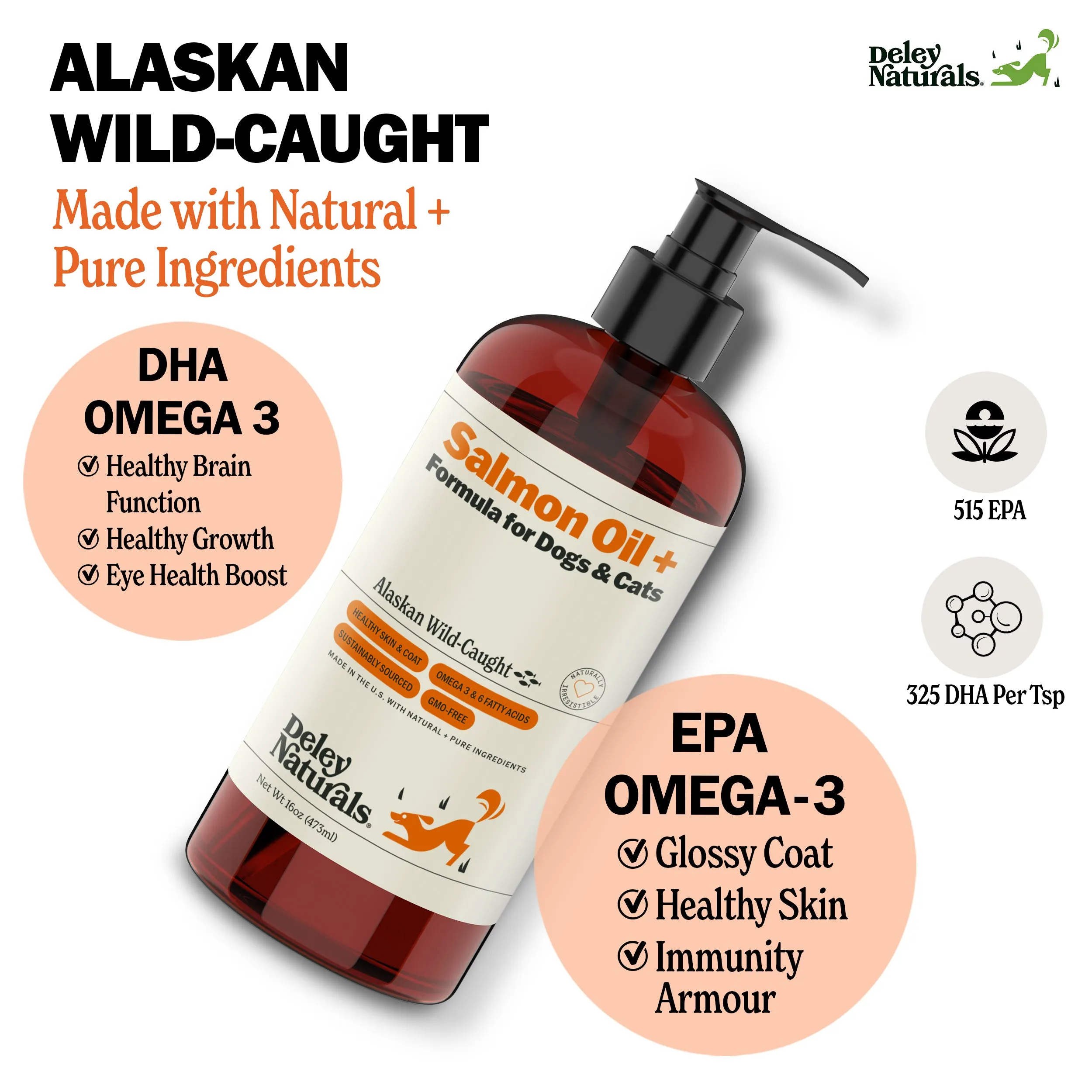 Alaskan Wild-Caught Salmon Oil   Formula for Dogs & Cats 16 oz Pump