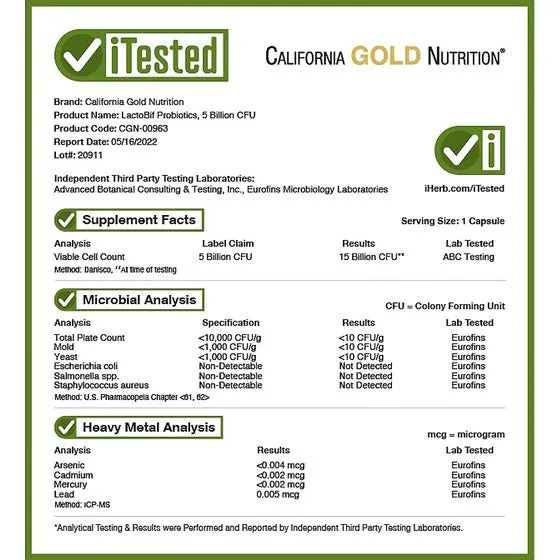 California Gold Nutrition Probiotics LactoBif, 60 Veggie Capsules