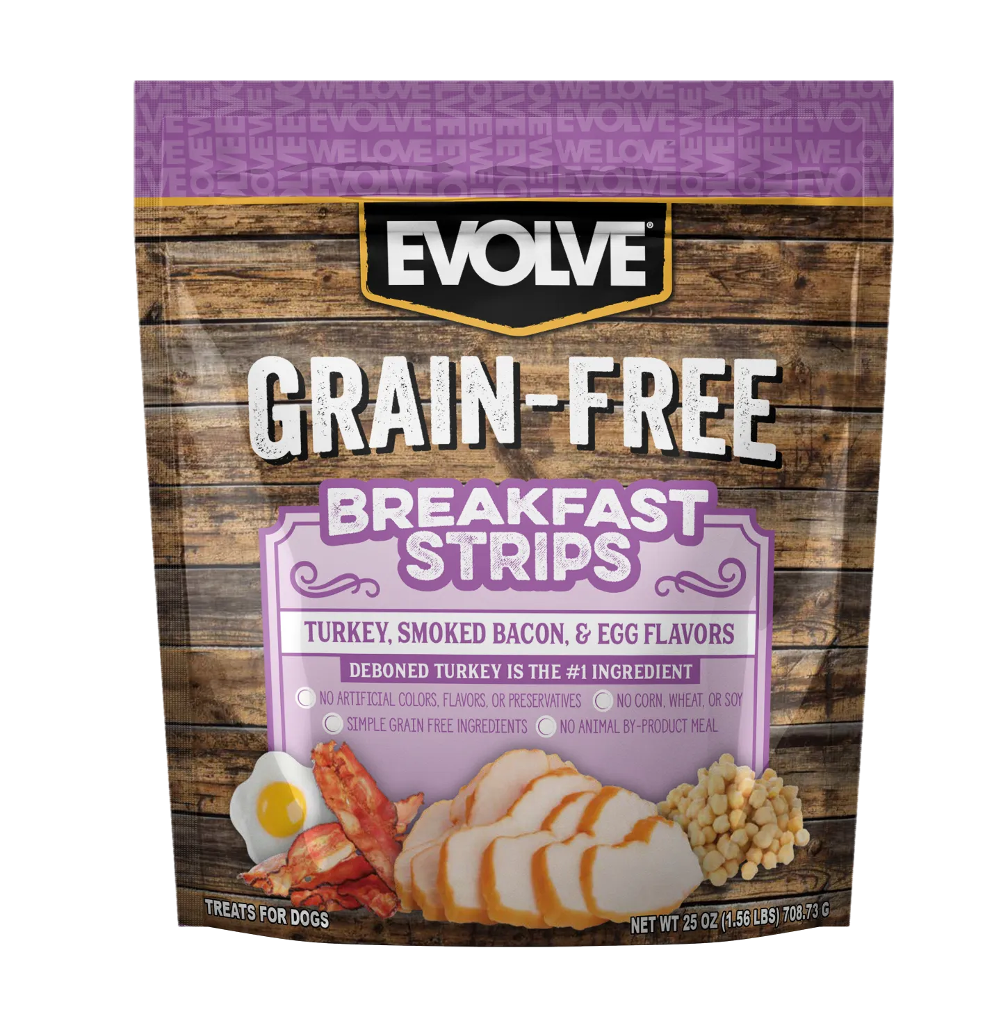 Grain Free Breakfast Strips Dog Treats | 6 oz, 25 oz | Evolve