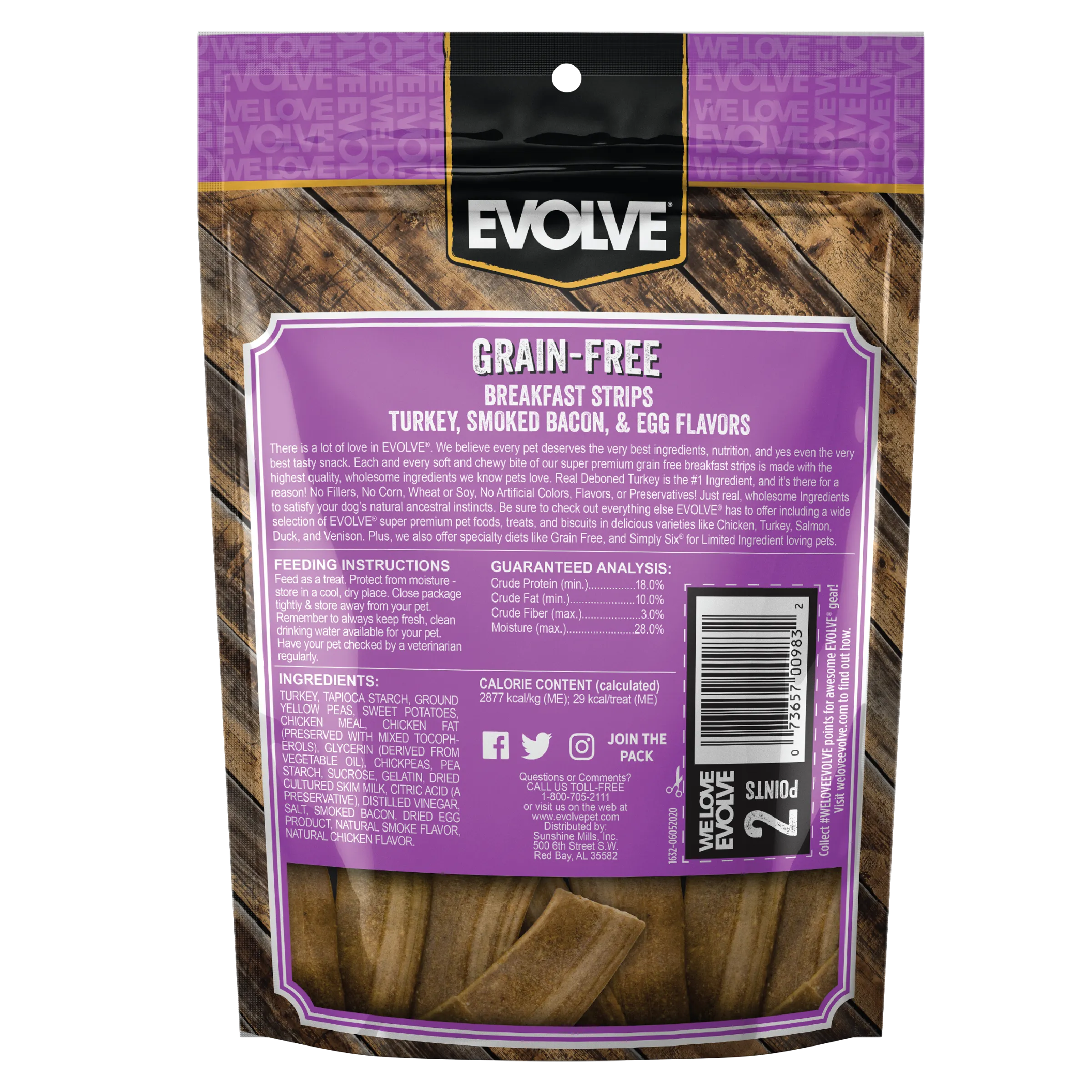 Grain Free Breakfast Strips Dog Treats | 6 oz, 25 oz | Evolve