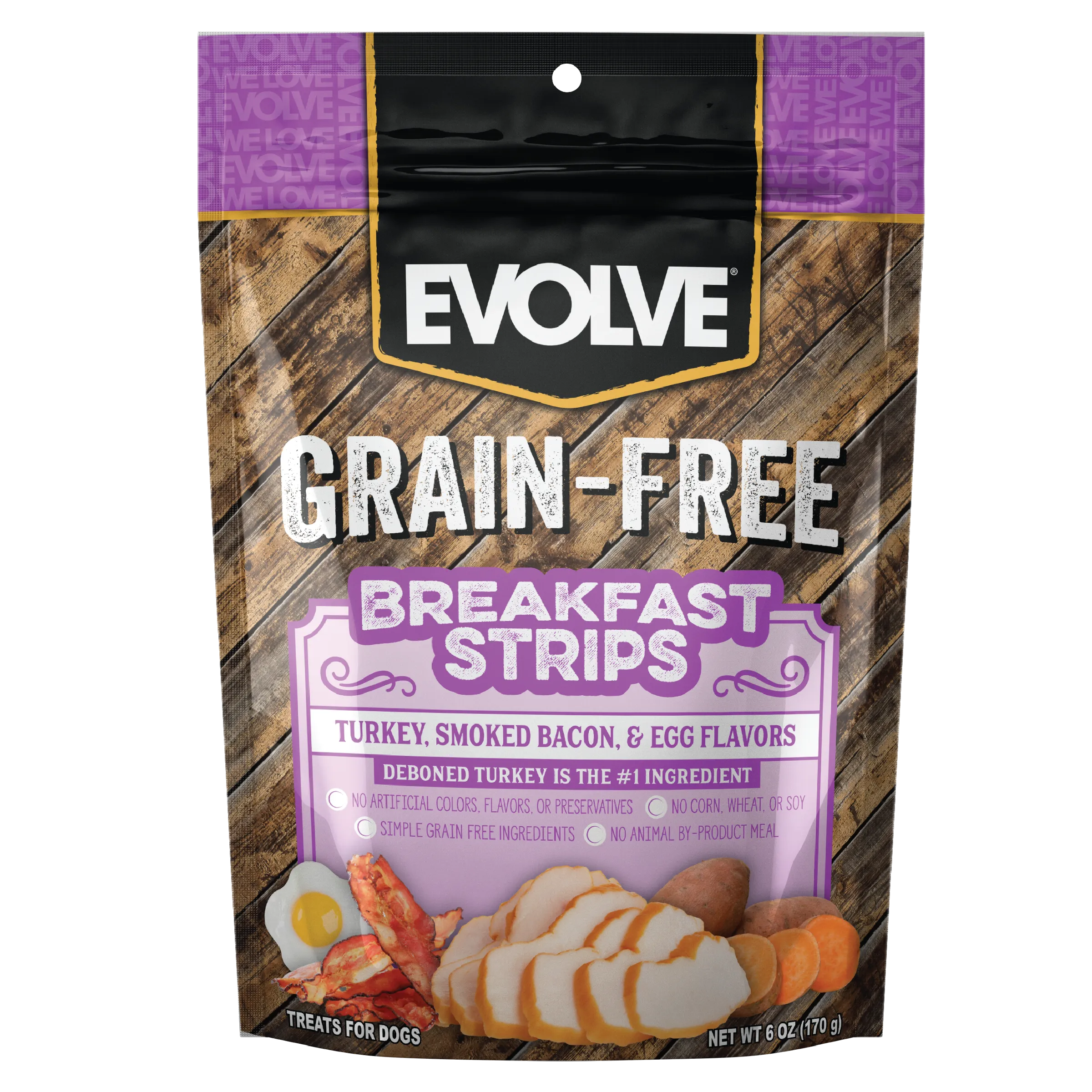 Grain Free Breakfast Strips Dog Treats | 6 oz, 25 oz | Evolve