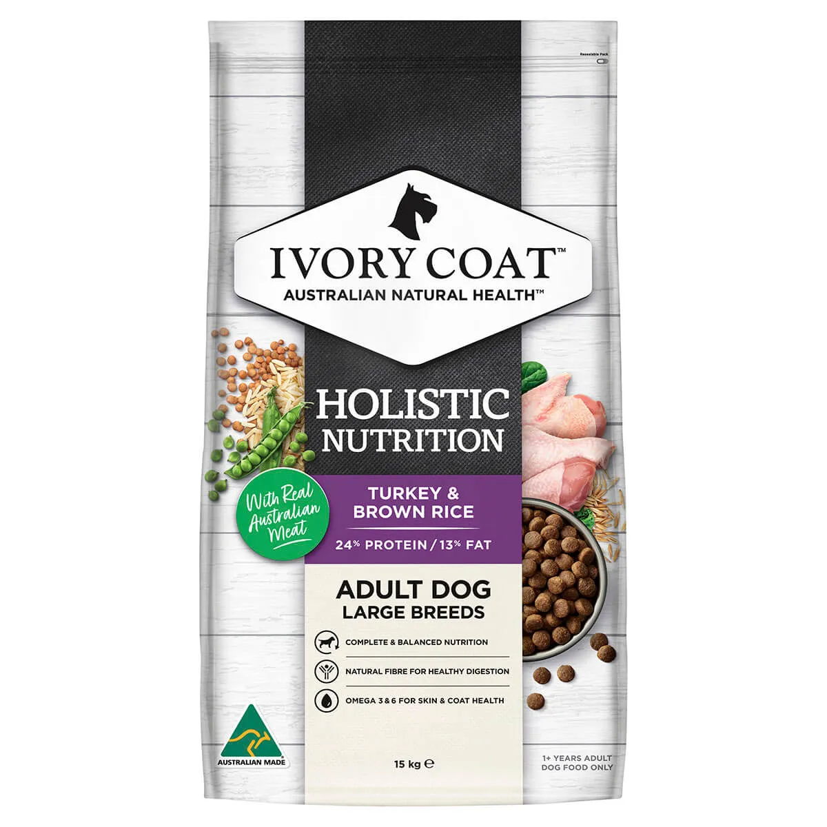 Ivory Coat Holistic Nutrition Large Adult Turkey & Brown Rice Dry Dog Food