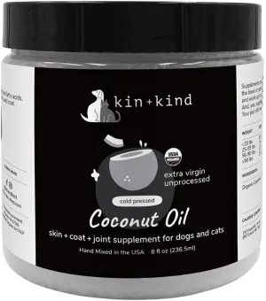 kin kind Organic Raw Coconut Oil Pet Supplement - Skin and Coat Support for Dogs and Cats - Safe, Natural Formula with Unprocessed, Cold Pressed Extra Virgin Coconut Oil - Mixed in The USA