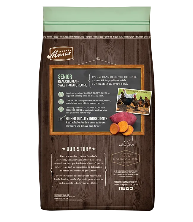 Merrick Grain Free Real Chicken Sweet Potato Senior Dog Food 12lb