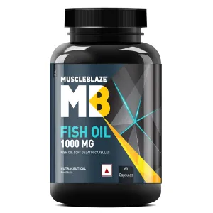 MuscleBlaze Omega 3 Fish Oil, 60 Capsules | Trustified Certified for Accuracy & Purity, 1000mg Omega 3 with 180mg EPA & 120mg DHA