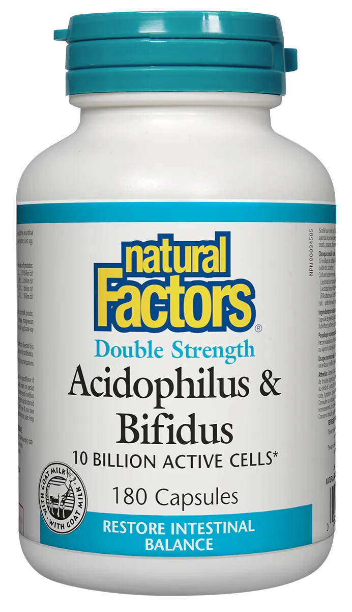 Natural Factors Double Strength Acidophilus & Bifidus 10 Billion 180 Capsules