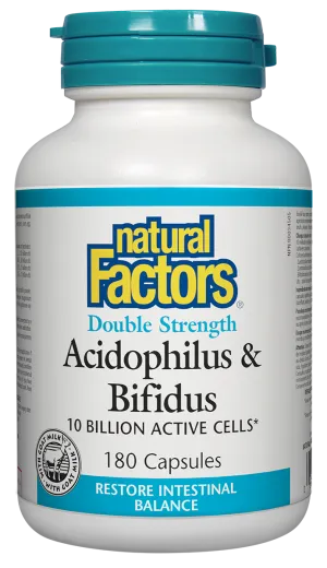 Natural Factors Double Strength Acidophilus & Bifidus 10 Billion 180 Capsules