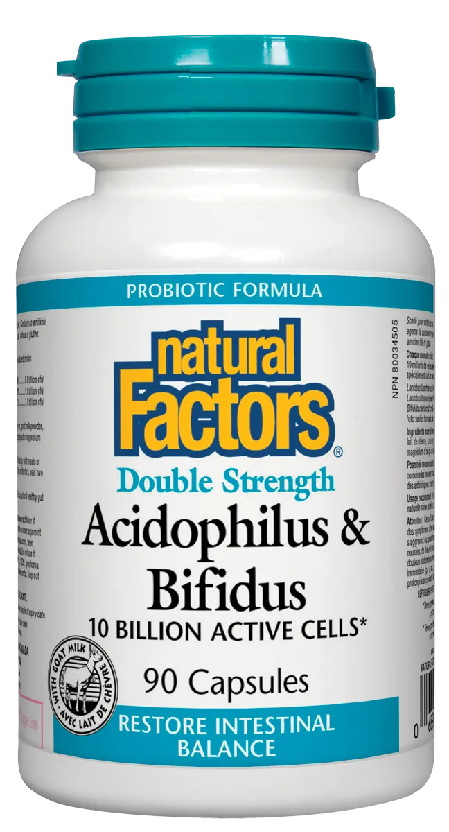 Natural Factors Double Strength Acidophilus & Bifidus 10 Billion 90 Capsules