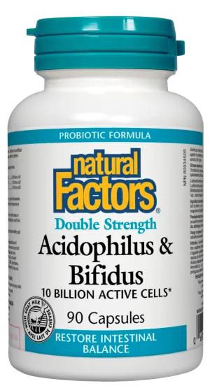 Natural Factors Double Strength Acidophilus & Bifidus 10 Billion 90 Capsules