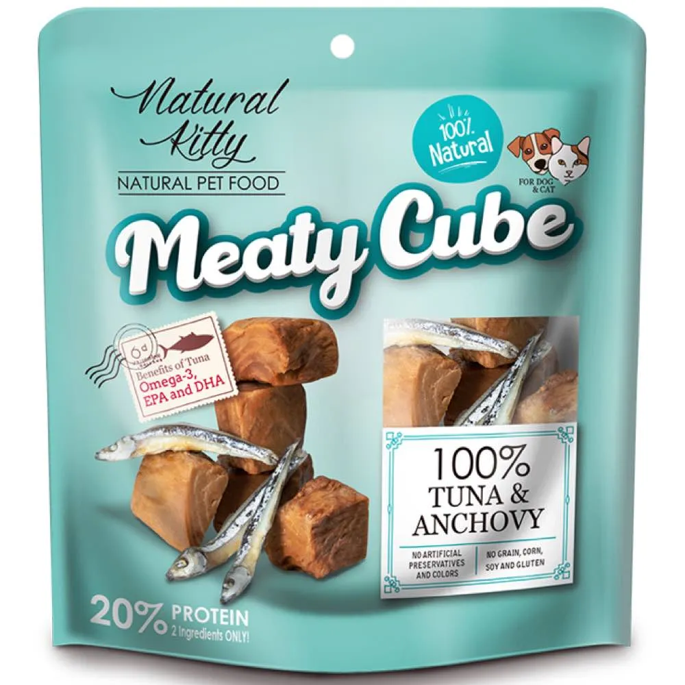 Natural Kitty Meaty Cube 100% Tuna & Anchovy Treats For Cats & Dogs 60g