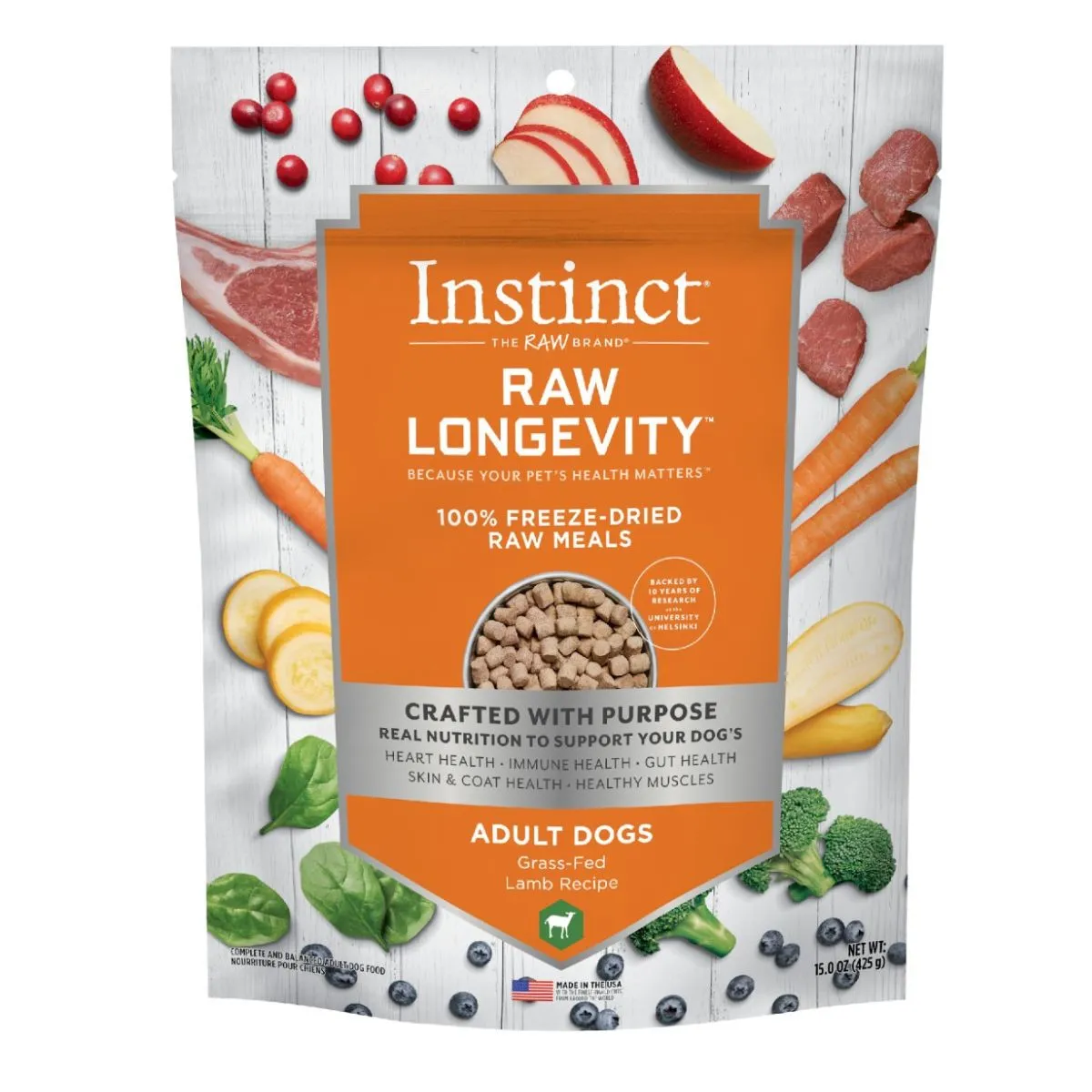 Nature's Variety Instinct Longevity Lamb Freeze Dried Raw Dog Food 16oz