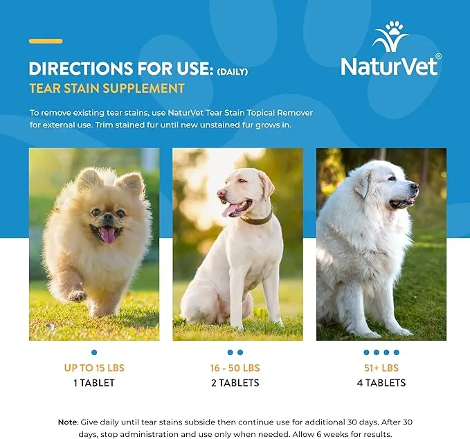 NaturVet Tear Stain Supplement with Lutein - 60 chewable tablets