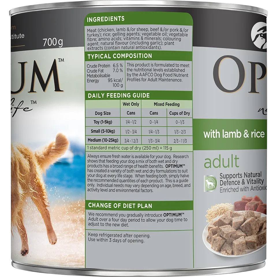 Optimum Lamb & Rice Wet Dog Food 700G