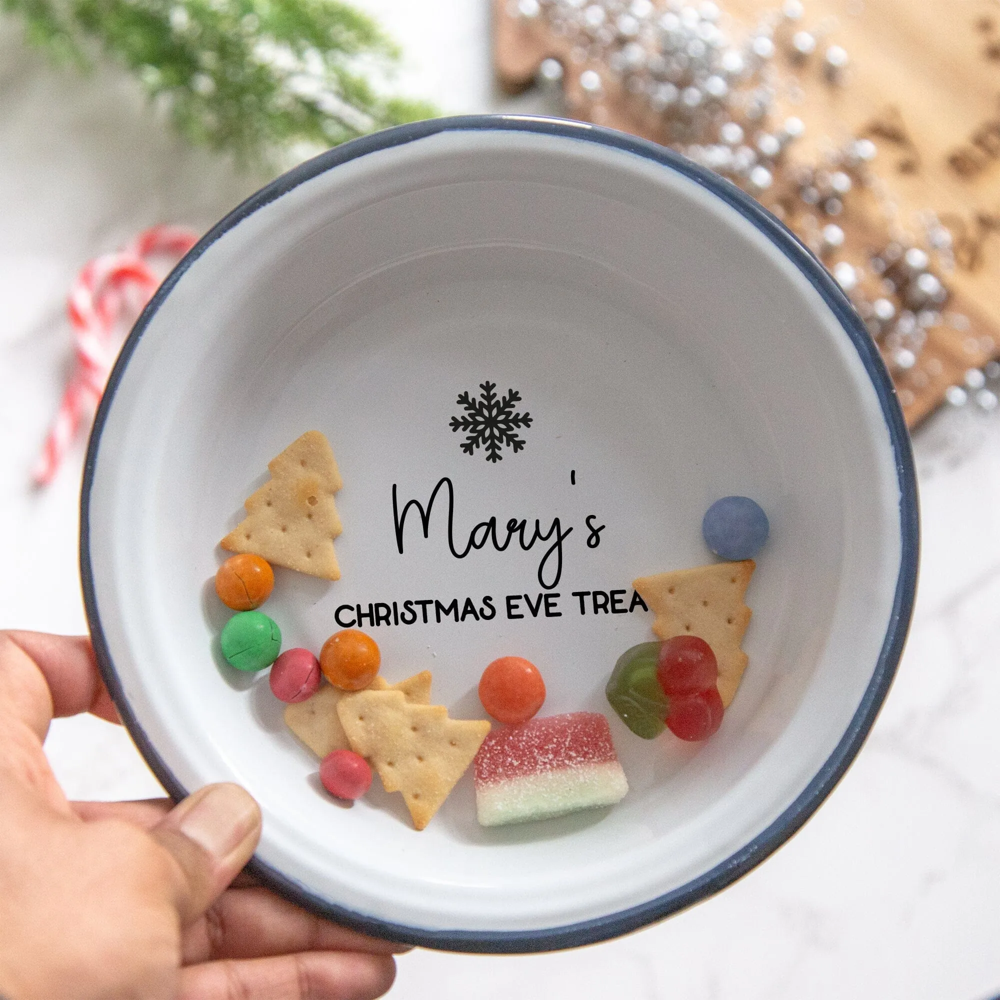 Personalised Christmas Treats Enamel Bowl