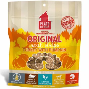 Plato Original Real Strips Turkey & Pumpkin Grain-Free Dog Treats 3oz