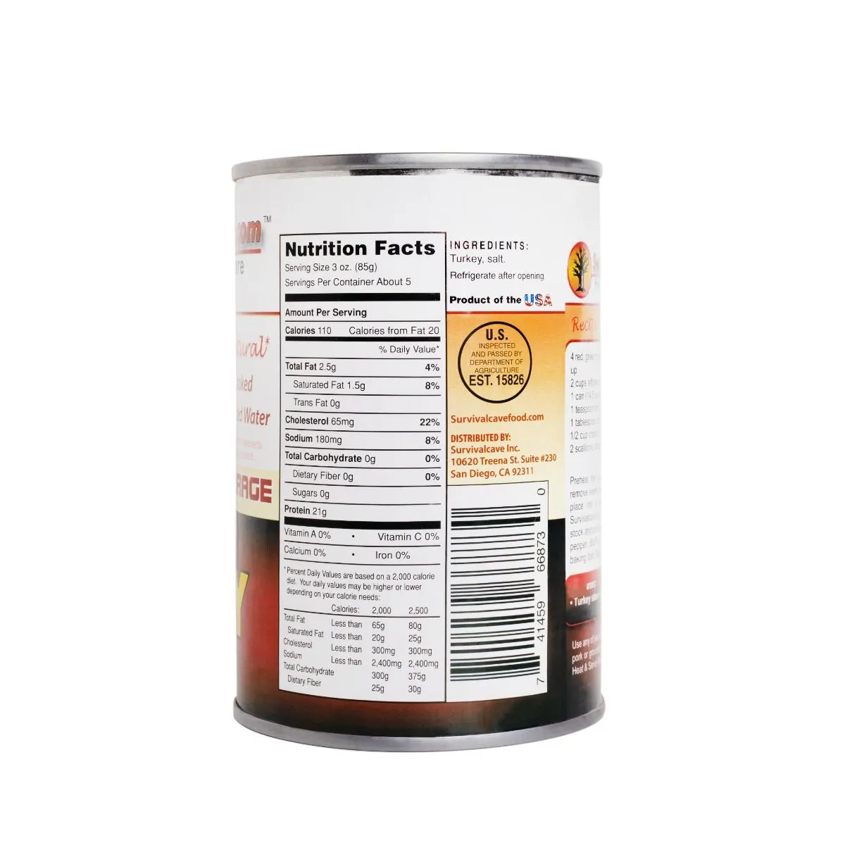 Survival Cave Ready-to-Eat Canned Turkey Food Storage 14.5 oz - 12 cans (60 servings)