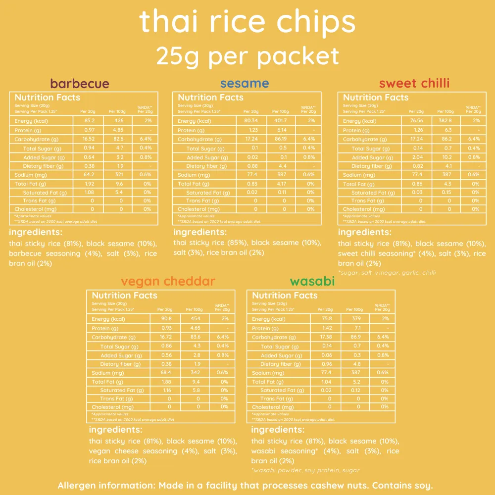 thai rice chips - variety pack (small pack of 5 - 25g)