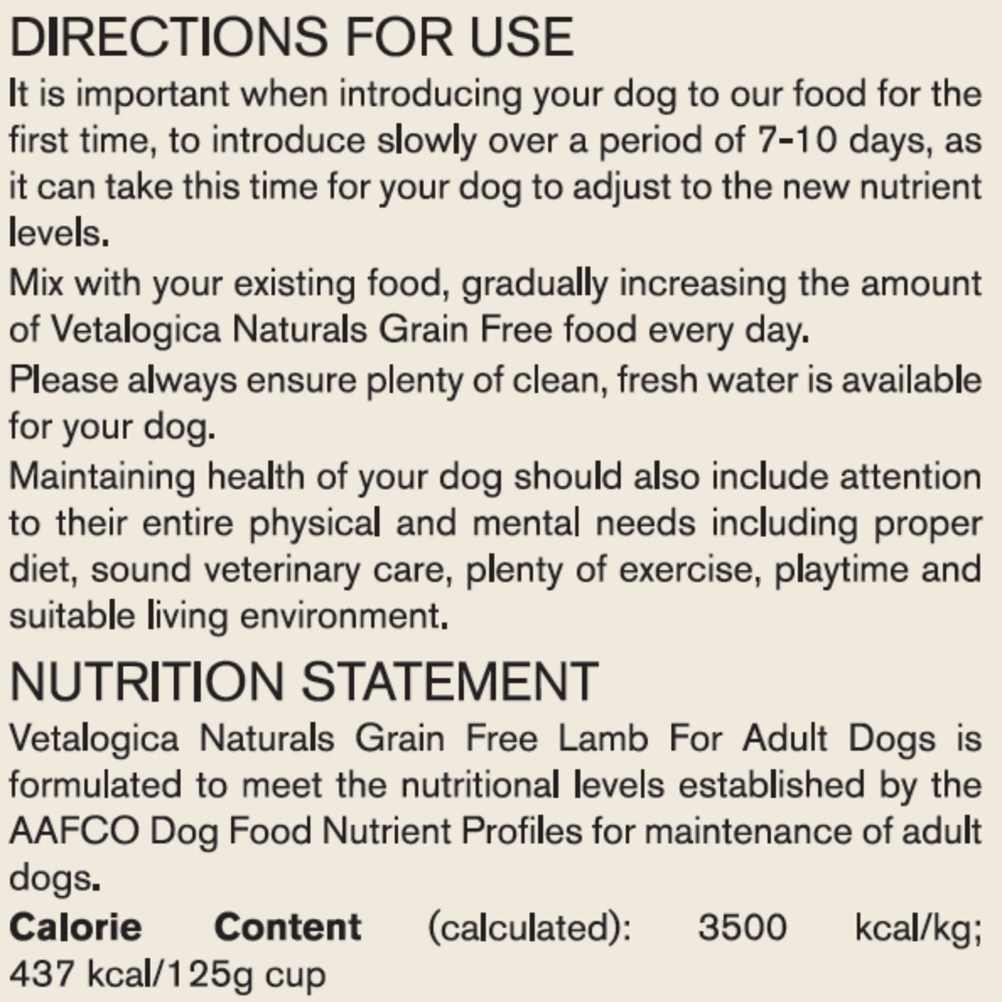 Vetalogica Naturals Grain Free Lamb Adult Dog Food