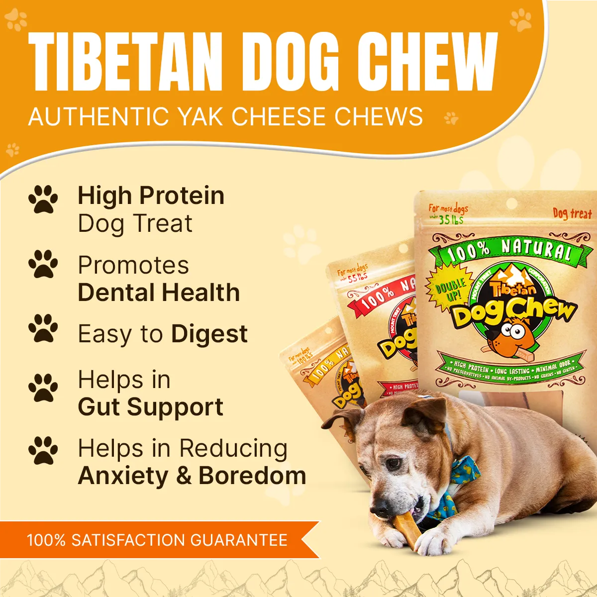 X-Large Long Lasting Yak Cheese Dog Chew - 2 lbs Bulk