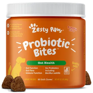 Zesty Paws Dog Probiotic Bites Gut Health Pumpkin 90soft chews