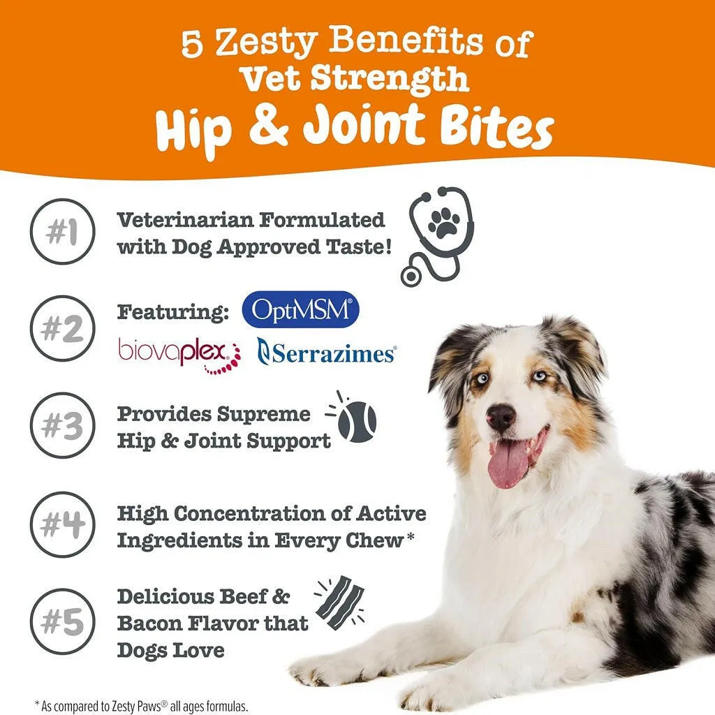 Zesty Paws Vet Strength Hip & Joint Mobility Bites Beef & Bacon Flavored chews for Dogs (90 ct)