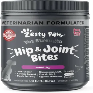 Zesty Paws Vet Strength Hip & Joint Mobility Bites Beef & Bacon Flavored chews for Dogs (90 ct)