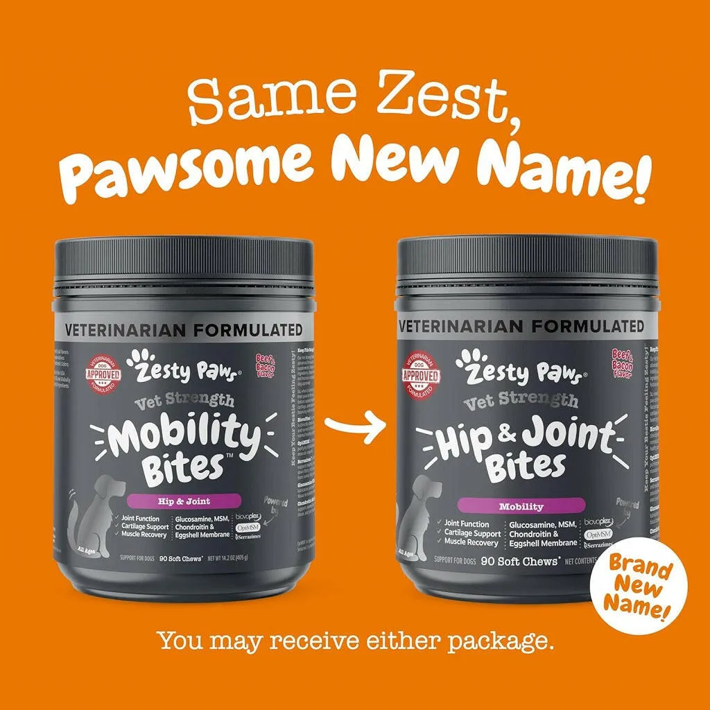 Zesty Paws Vet Strength Hip & Joint Mobility Bites Beef & Bacon Flavored chews for Dogs (90 ct)